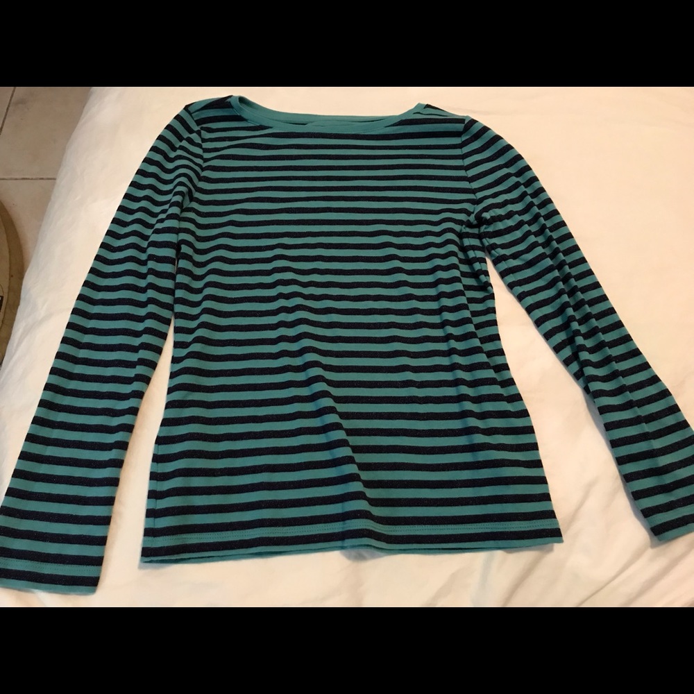 Talbots med petite long sleeve green/navy shirt